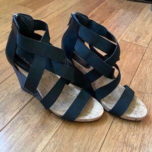 BCBGeneration Wedge Strappy Sandals Black 9 1/2